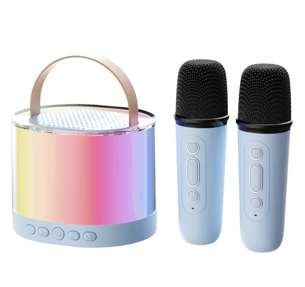 Bluetooth Speaker -K52 Mini Wireless Bluetooth Karaoke Speaker for Kids with LED Light Two Wireless Microphones Gifts for Boys Girls Birthday