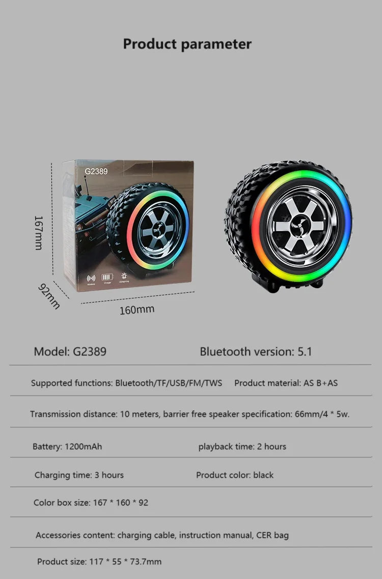 Bluetooth Speaker -2023 New Tire Sound Outdoor Intelligent Portable Bluetooth Sound Portable Multifunctional Subwoofer Card Mini Speaker