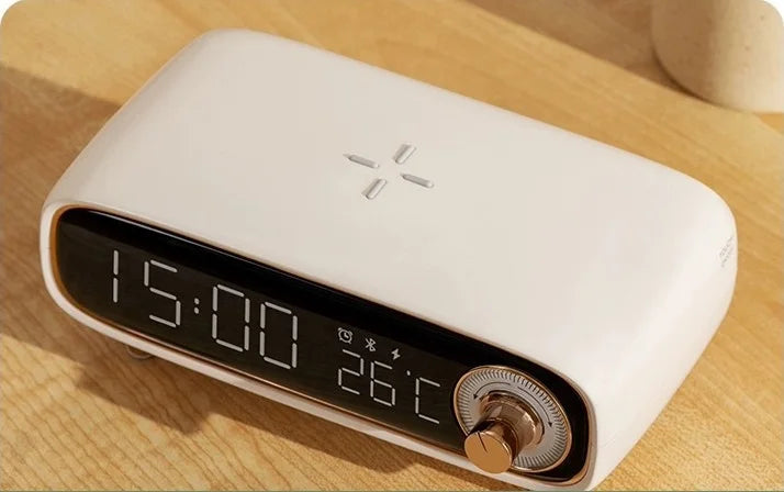 Bluetooth Speaker -Eson 5V 1200mAh Bluetooth Speaker with Wireless Charging, Alarm Clock, and Temperature Display