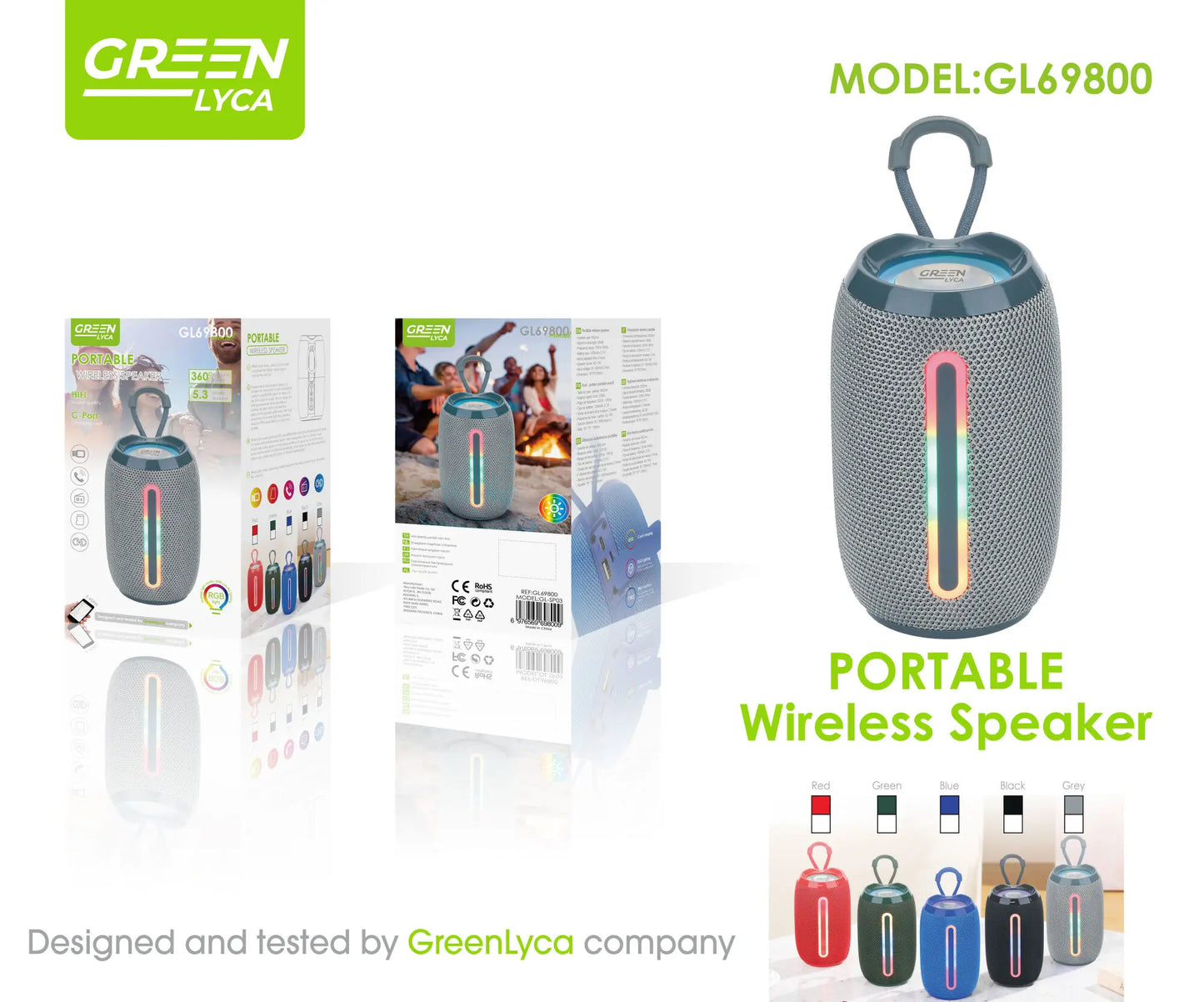 Bluetooth Speaker -Green-Lyca Small Portable Wireless for Bluetooth Desktop Subwoofer Active Desktop Speaker RGB LED Cylindrical Design Gift