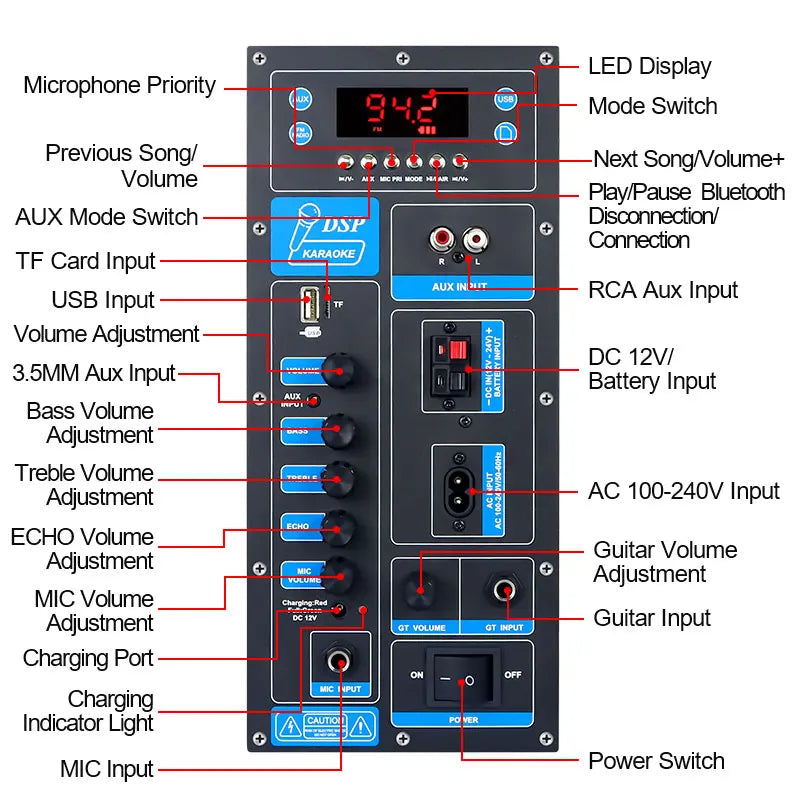 Bluetooth Speaker -VIRE High Power DSP Bluetooth Amplifier Board 8-18 Inch Trolley Speaker Outdoor Audio Amp Module 60W Mono Stereo Amp