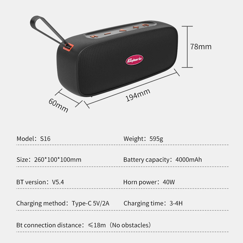 Bluetooth Speaker -2025 New Trend S16 IPX7 Waterproof 20W*2 Stereo Wireless Speaker 360° Surround Sound Deep Bass Outdoor Portable V 5.4 Speakers