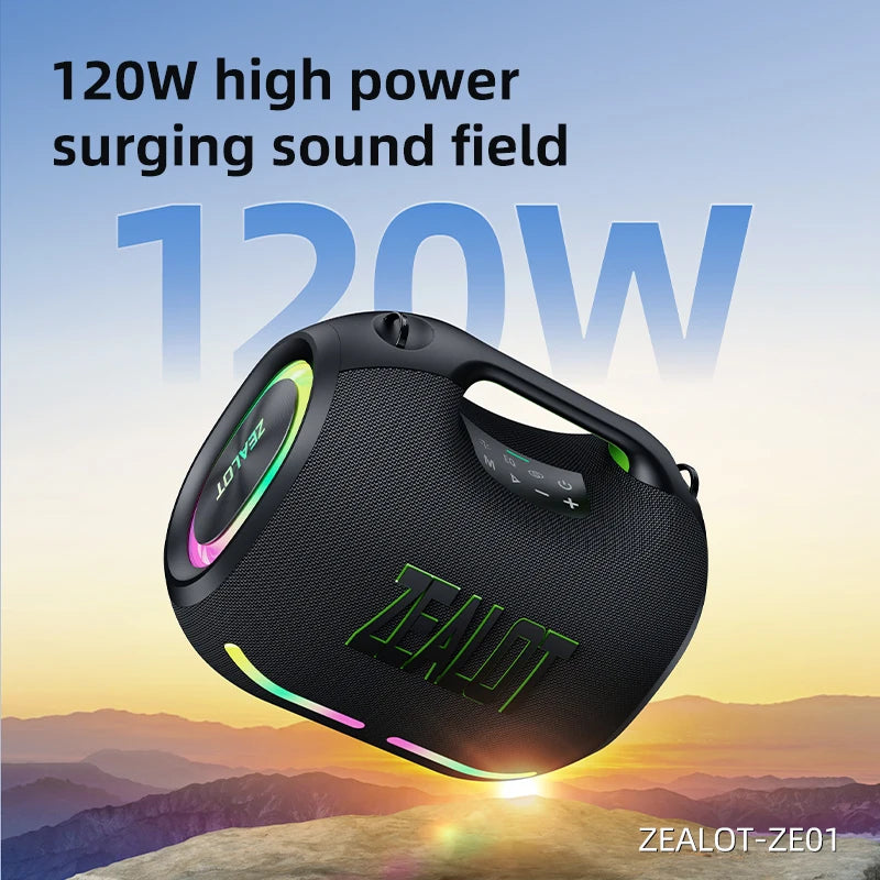 Bluetooth Speaker -ZEALOT ZE01 120W Wireless Speakers with Subwoofer, IPX6 Waterproof RGB Light, Deep Bass, TWS/TF/AUX/EQ Outdoor for Party Beach