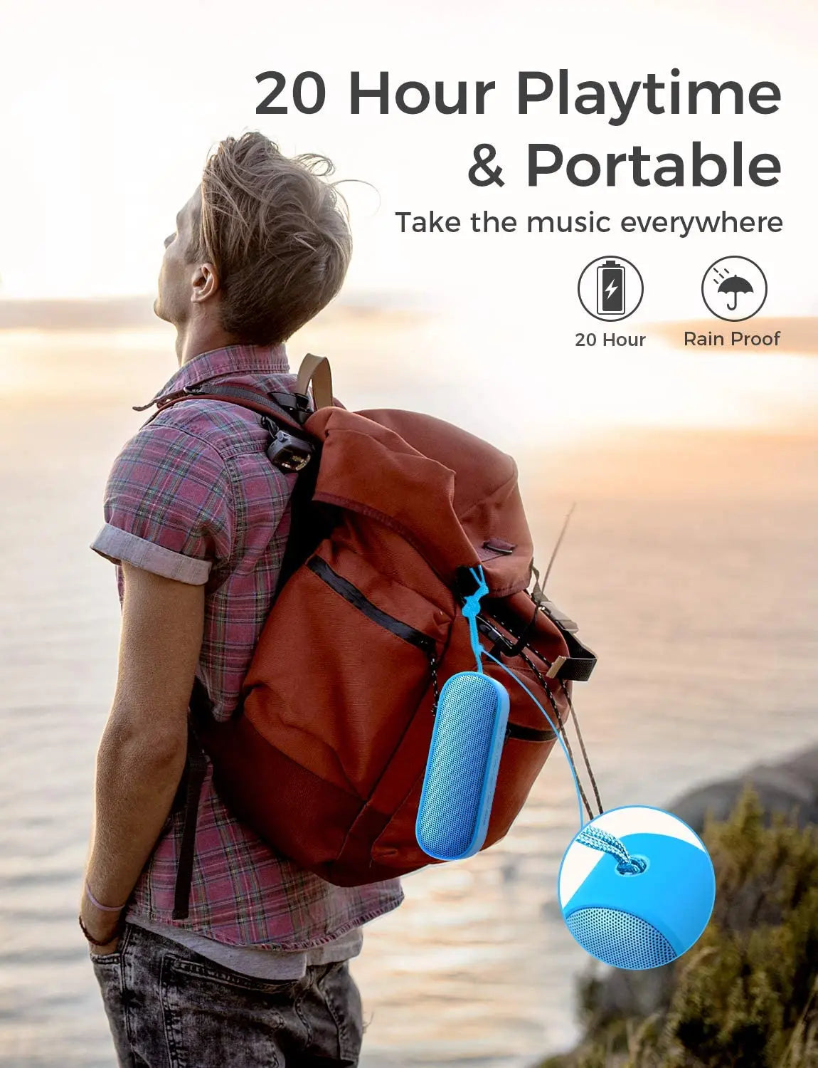 Bluetooth Speaker -LENRUE A15 Portable Bluetooth Speaker IPX7 Waterproof 20W Stereo Sound 20H Playtime Built-in Mic Outdoor Bluetooth Speaker Blue