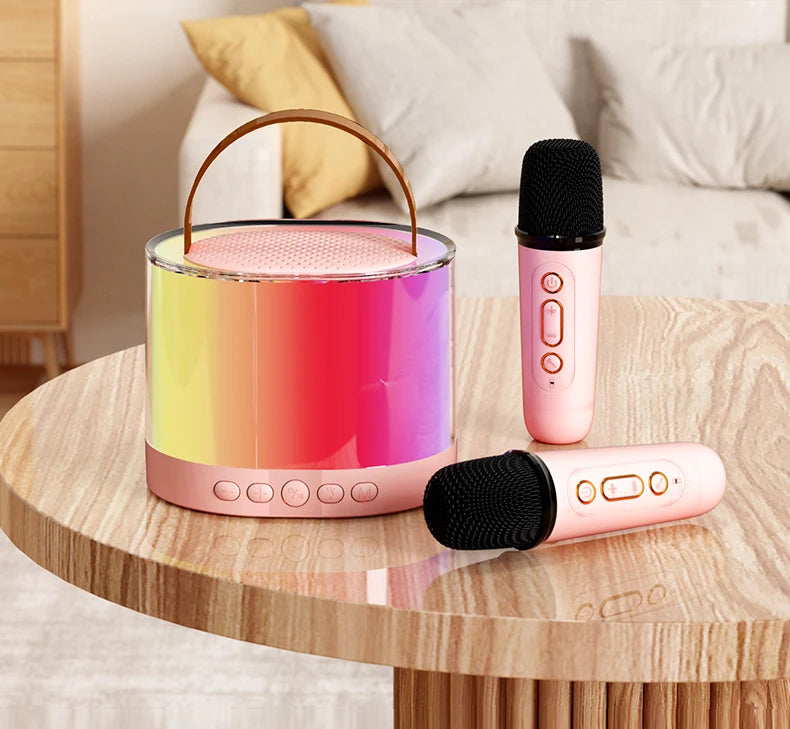 Bluetooth Speaker -K52 Mini Wireless Bluetooth Karaoke Speaker for Kids with LED Light Two Wireless Microphones Gifts for Boys Girls Birthday