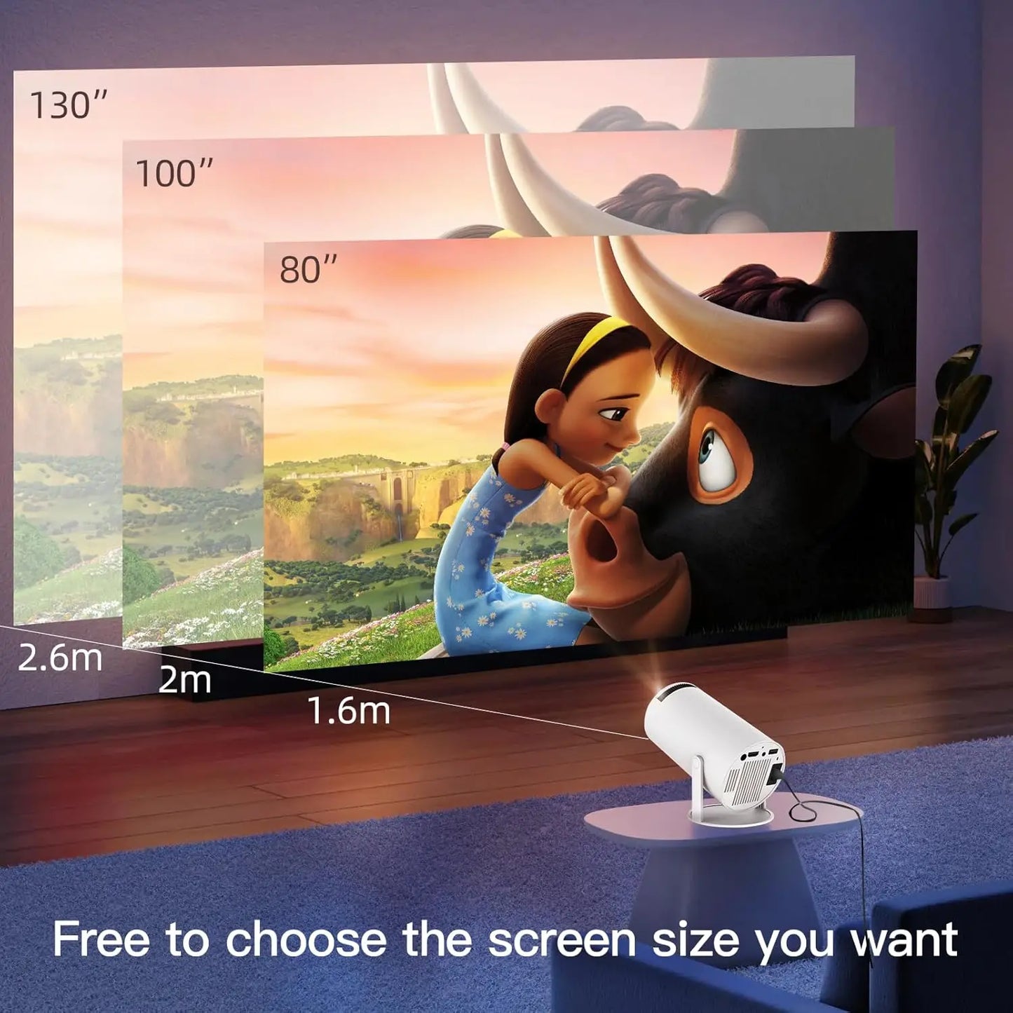 Bluetooth Speaker -Dazzler HY300 Projector 130-inch Mini Projector 4K Android Smart Bluetooth Wifi Portable Led Projector with HiFi Speaker