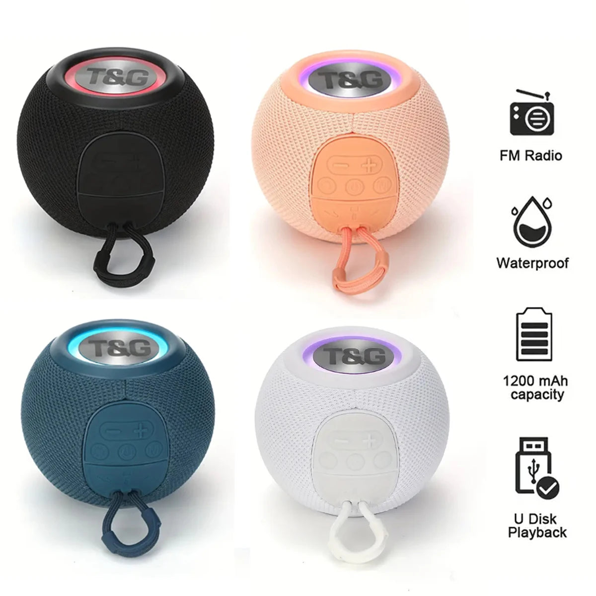 Bluetooth Speaker -TG337 BlueTooth Speaker Wireless Colorful Lamp Fabric USB TF Aux Subwoofer Outdoor Portable Mini Speaker