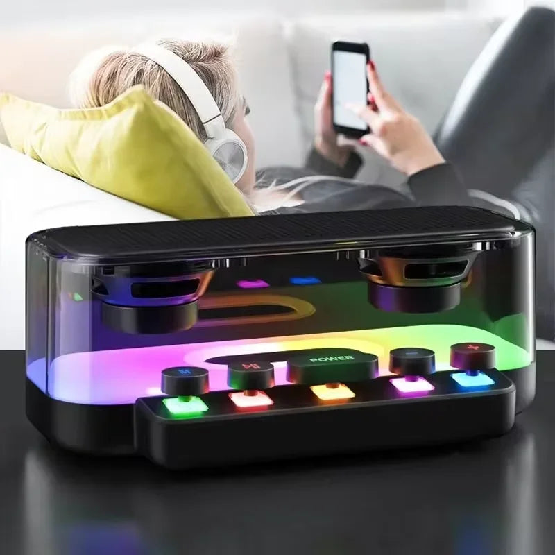 Bluetooth Speaker -Black HIFI Stereo Surround Portable Bluetooth RGB Lights Wireless Bluetooth Speaker PA Desktop Speaker for Outdoor Home Party