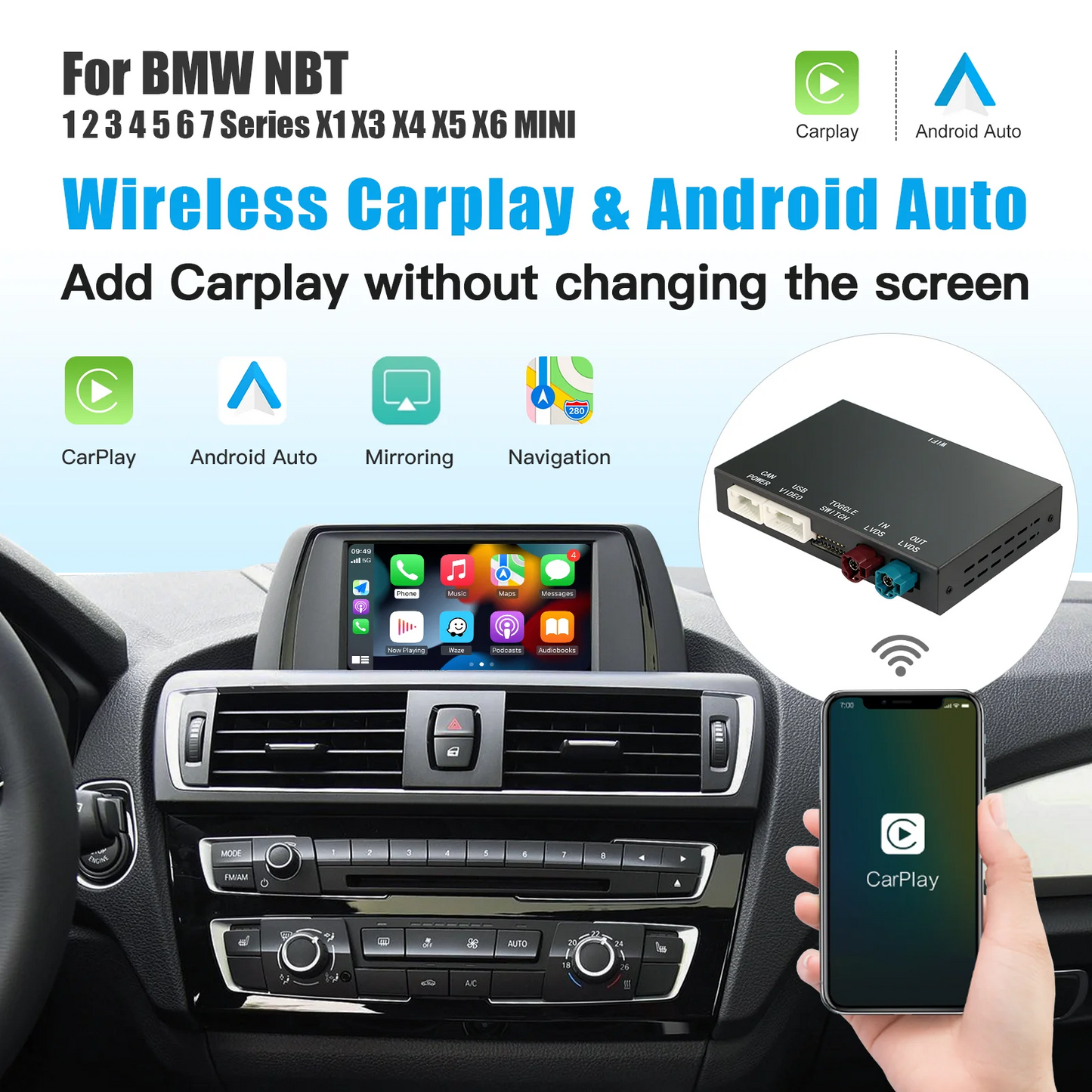 Bluetooth Speaker -Wireless Apple CarPlay Android Auto Box for BMW NBT CIC System F10 F20 F30 F15 F25 E60 E90 1 3 4 5 6 7 Series X1 X3 X4 X5 X6