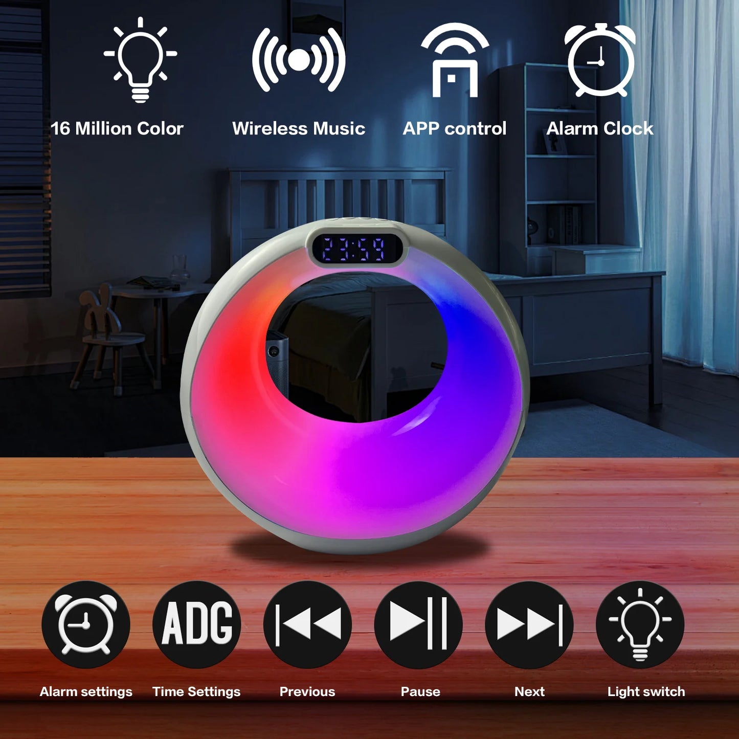 Bluetooth Speaker -New Style Portable Wireless Gaming Speaker with Mixed Colorful LED Alarm Clock Lights Multifunction Outdoor Party Smart Speaker