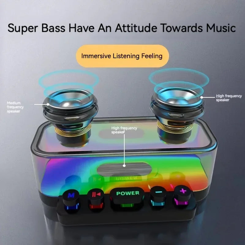 Bluetooth Speaker -Black HIFI Stereo Surround Portable Bluetooth RGB Lights Wireless Bluetooth Speaker PA Desktop Speaker for Outdoor Home Party