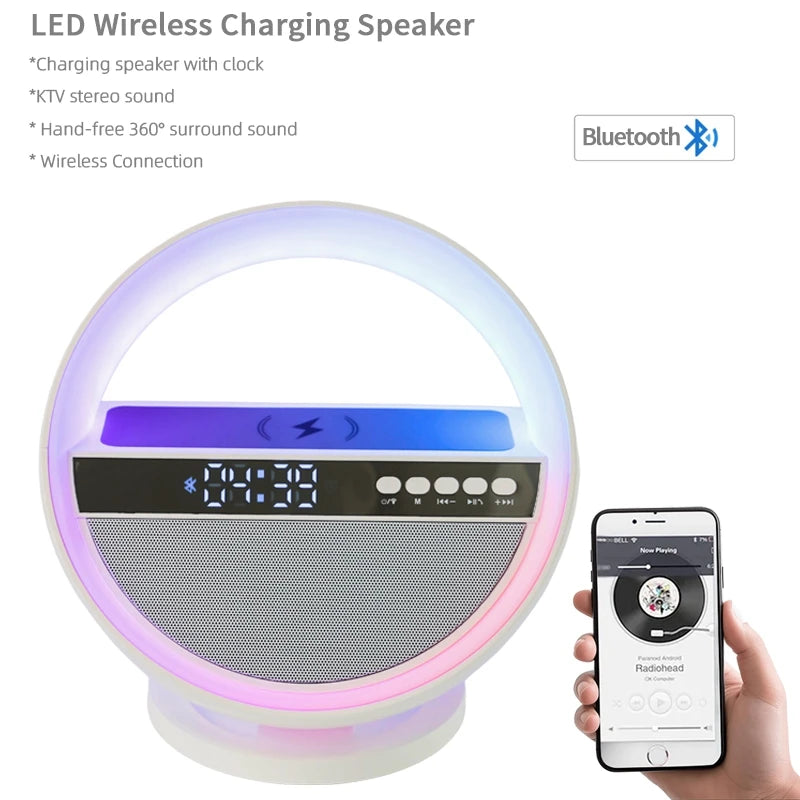 Bluetooth Speaker -Best Selling 15W Wireless Fast Charging BT Speaker App Control Aux USB TF Card Bluetooth Speaker With Digital Alarm Clock