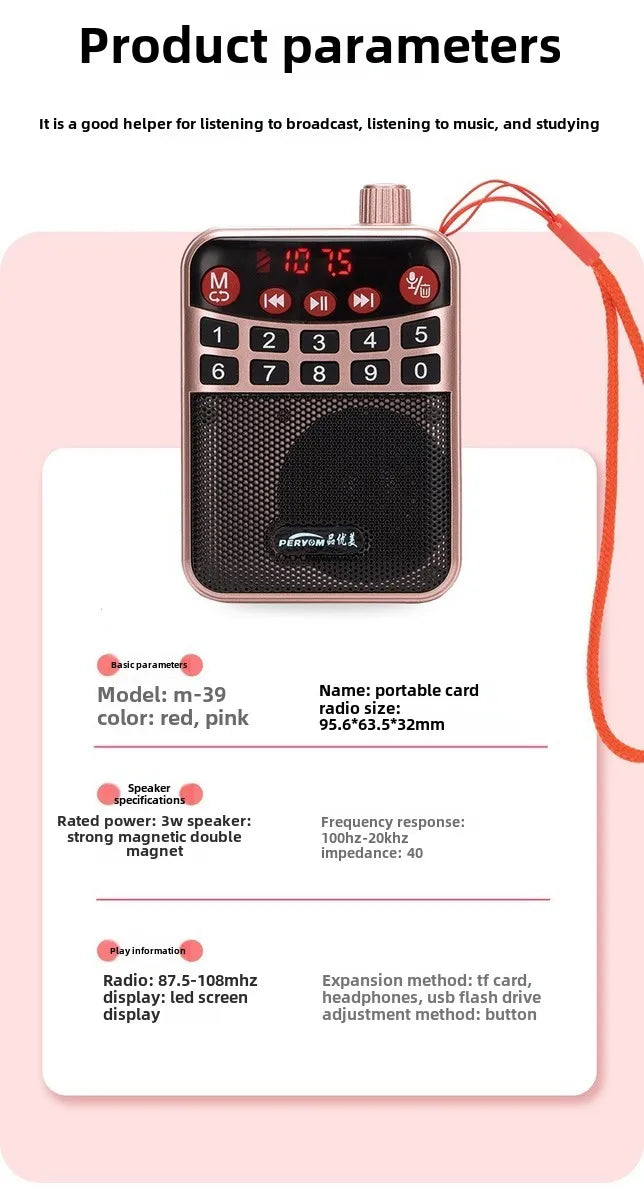 Bluetooth Speaker -M-39 Portable for Bluetooth Card Speaker with Flashlight Function Wholesale Radio for Seniors Singing Opera Storytelling