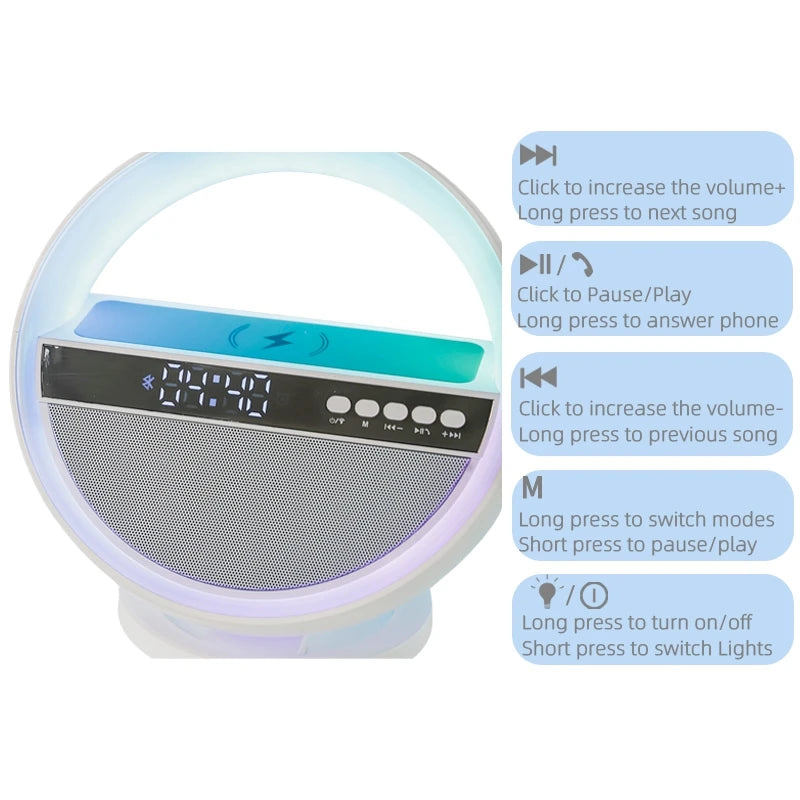 Bluetooth Speaker -Best Selling 15W Wireless Fast Charging BT Speaker App Control Aux USB TF Card Bluetooth Speaker With Digital Alarm Clock