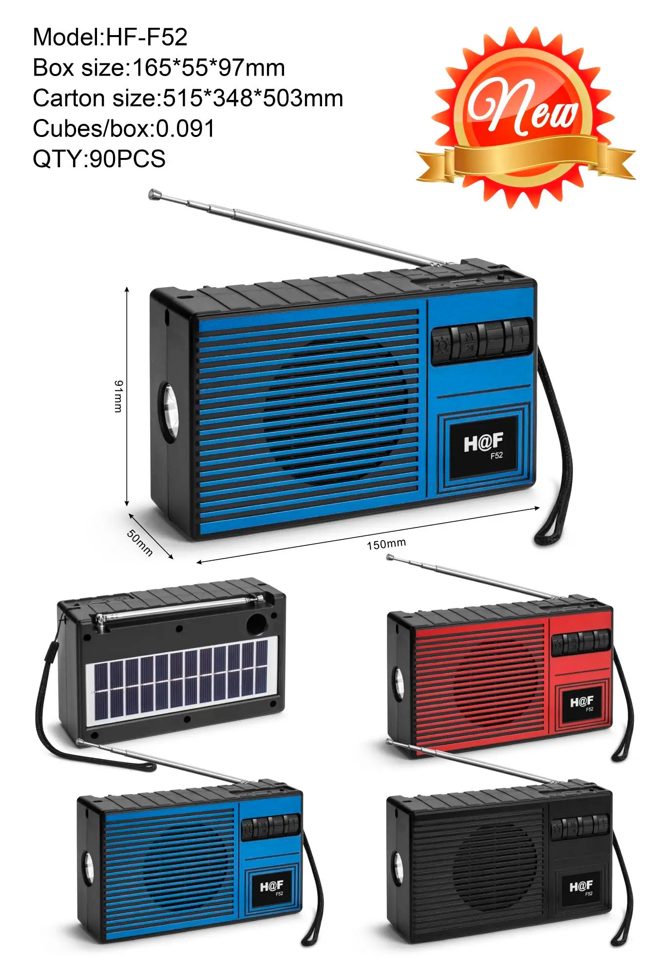 Bluetooth Speaker -Solar Powered Portable Wireless Speaker with FM Radio Antenna Stereo Sound USB/TF/FM/BT/TWS/LED Flashlight for Outdoor