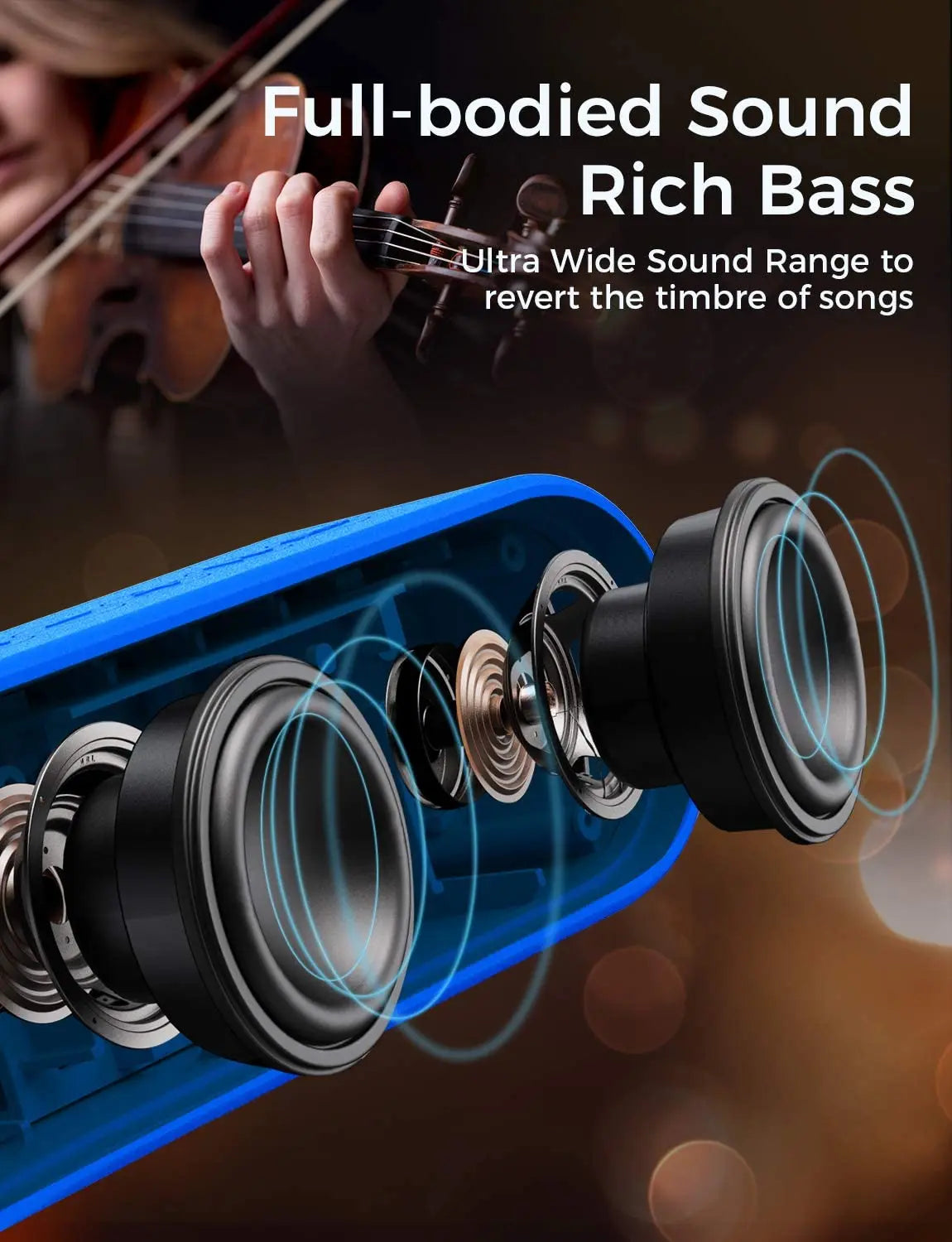Bluetooth Speaker -LENRUE A15 Portable Bluetooth Speaker IPX7 Waterproof 20W Stereo Sound 20H Playtime Built-in Mic Outdoor Bluetooth Speaker Blue
