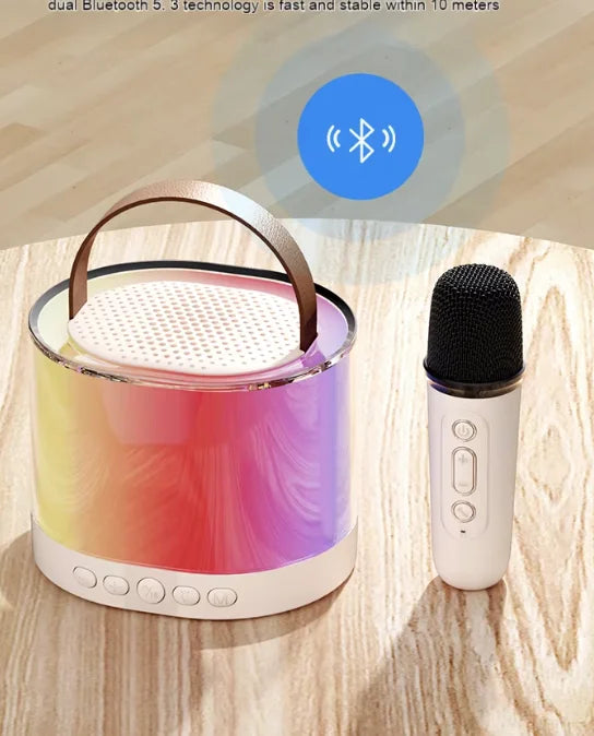Bluetooth Speaker -K52 Mini Wireless Bluetooth Karaoke Speaker for Kids with LED Light Two Wireless Microphones Gifts for Boys Girls Birthday