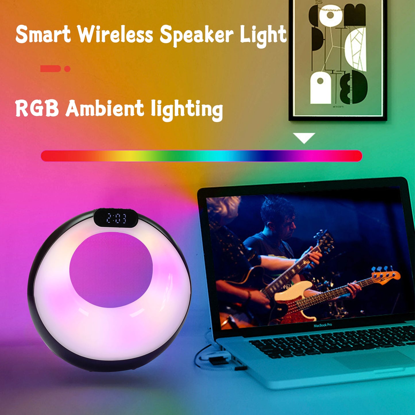 Bluetooth Speaker -New Style Portable Wireless Gaming Speaker with Mixed Colorful LED Alarm Clock Lights Multifunction Outdoor Party Smart Speaker