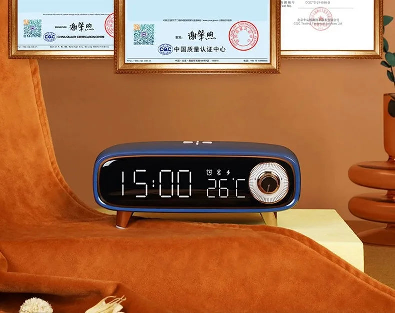 Bluetooth Speaker -Eson 5V 1200mAh Bluetooth Speaker with Wireless Charging, Alarm Clock, and Temperature Display