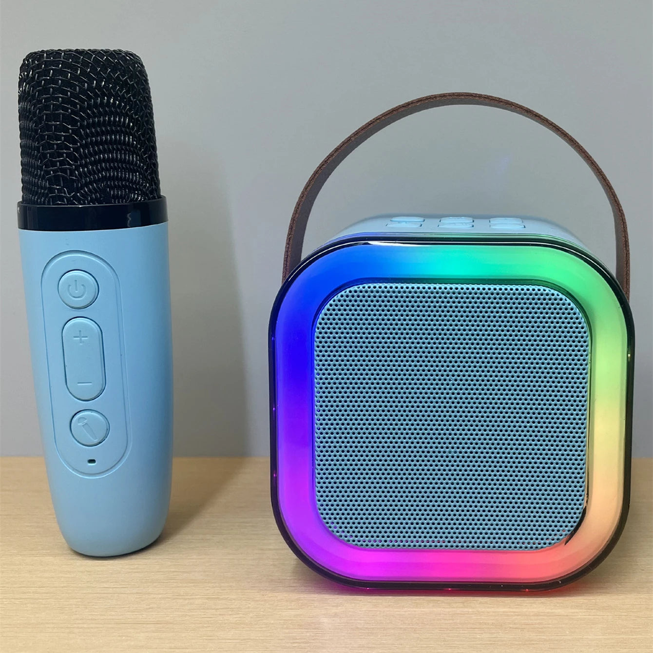 Bluetooth Speaker -1 Mic K12 Karaoke Machine Bluetooth Speaker Wireless Microphones RGB LED Colorful Lights Ambient Lighting Singing Speaker