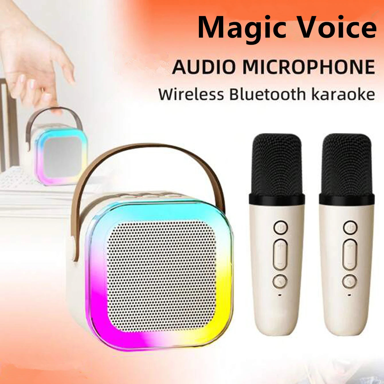 Bluetooth Speaker -1 Mic K12 Karaoke Machine Bluetooth Speaker Wireless Microphones RGB LED Colorful Lights Ambient Lighting Singing Speaker