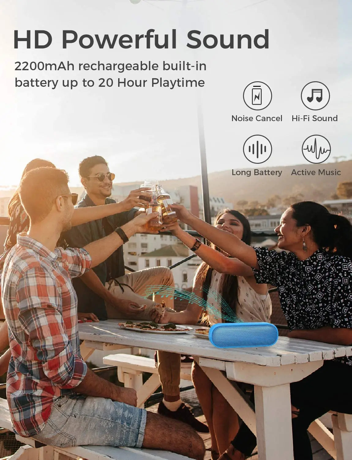 Bluetooth Speaker -LENRUE A15 Portable Bluetooth Speaker IPX7 Waterproof 20W Stereo Sound 20H Playtime Built-in Mic Outdoor Bluetooth Speaker Blue