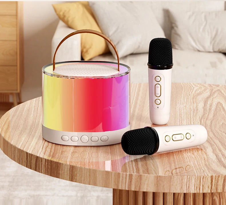 Bluetooth Speaker -K52 Mini Wireless Bluetooth Karaoke Speaker for Kids with LED Light Two Wireless Microphones Gifts for Boys Girls Birthday