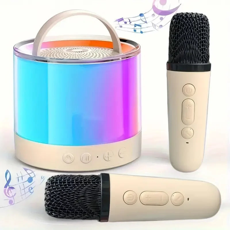 Bluetooth Speaker -K52 Mini Wireless Bluetooth Karaoke Speaker for Kids with LED Light Two Wireless Microphones Gifts for Boys Girls Birthday