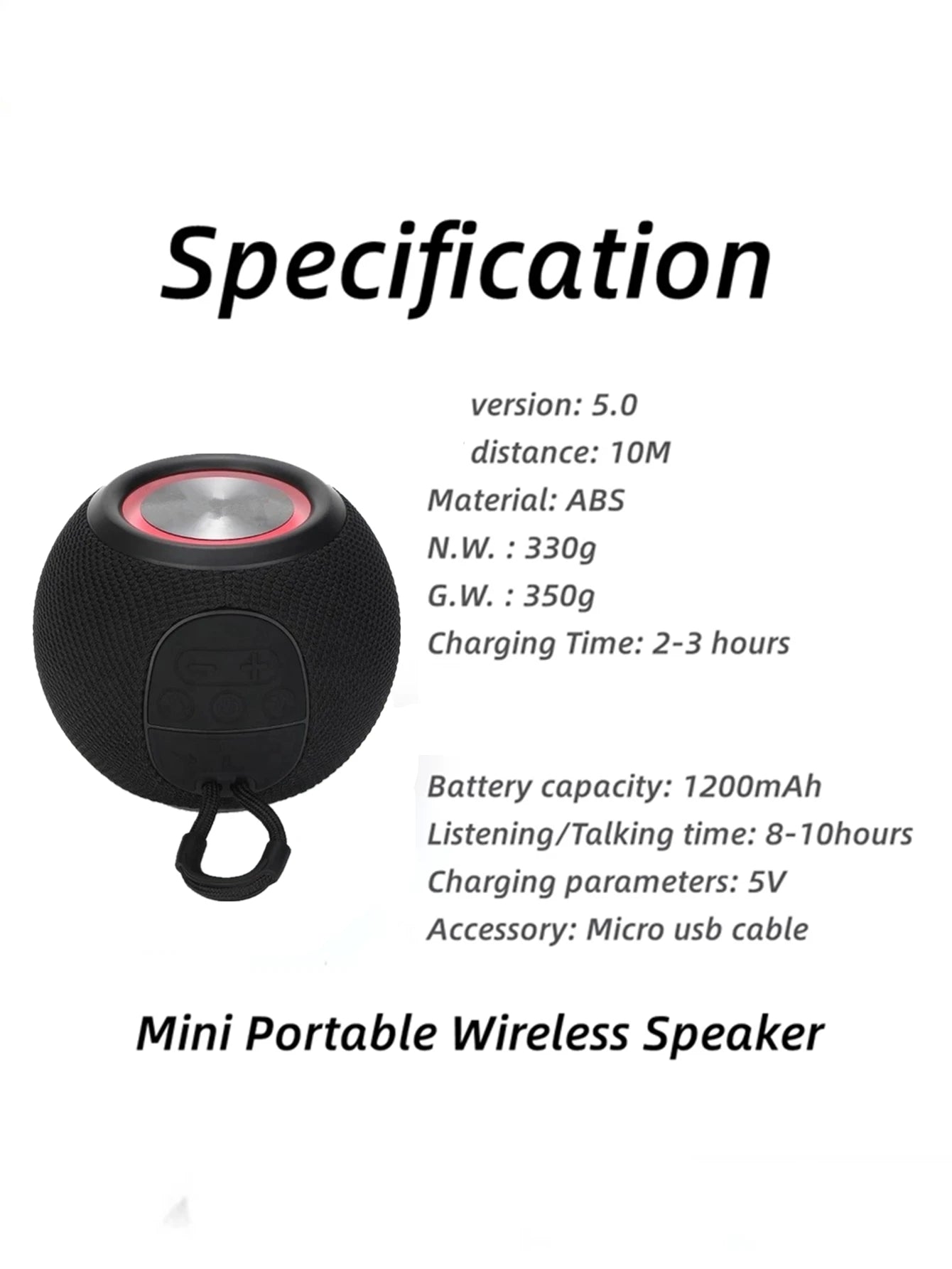 Bluetooth Speaker -TG337 BlueTooth Speaker Wireless Colorful Lamp Fabric USB TF Aux Subwoofer Outdoor Portable Mini Speaker