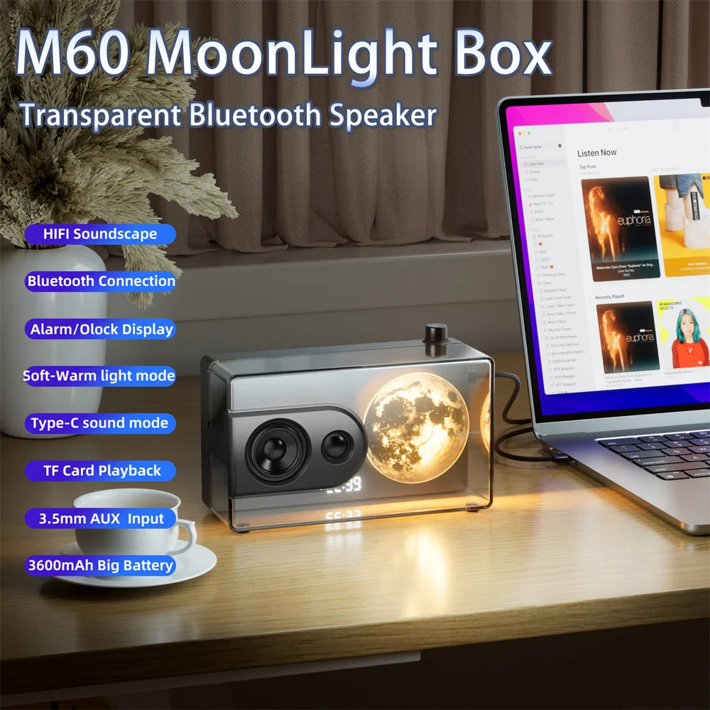 Bluetooth Speaker -Desktop M6 Transparent Speaker RGB Light Bass HIFI Wireless Bluetooth Speaker with TF Card Playback AUX Input
