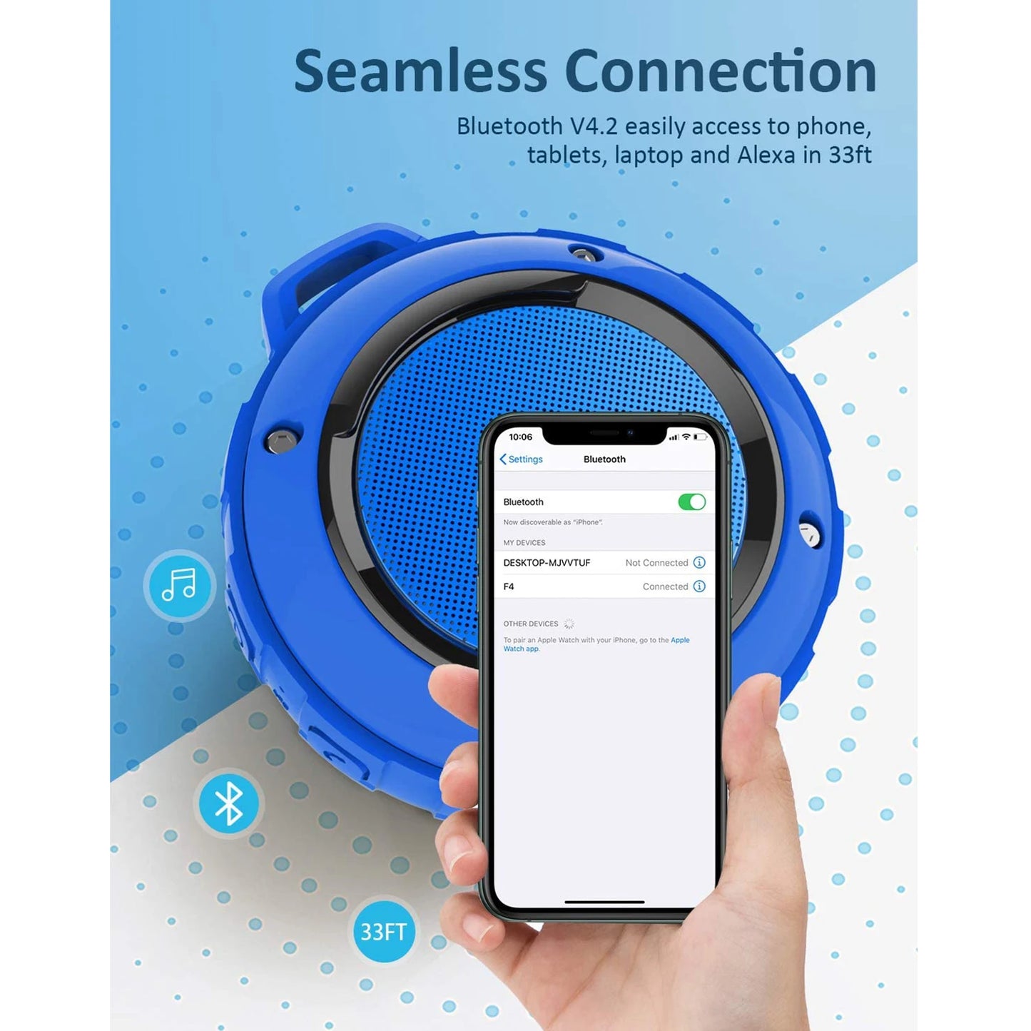 Bluetooth Speaker -Kunodi F4 Outdoor Waterproof Bluetooth Speaker 10W TWS IPX6 Portable Mini Shower Speaker with MIC Enhanced Bass 12H Playtime