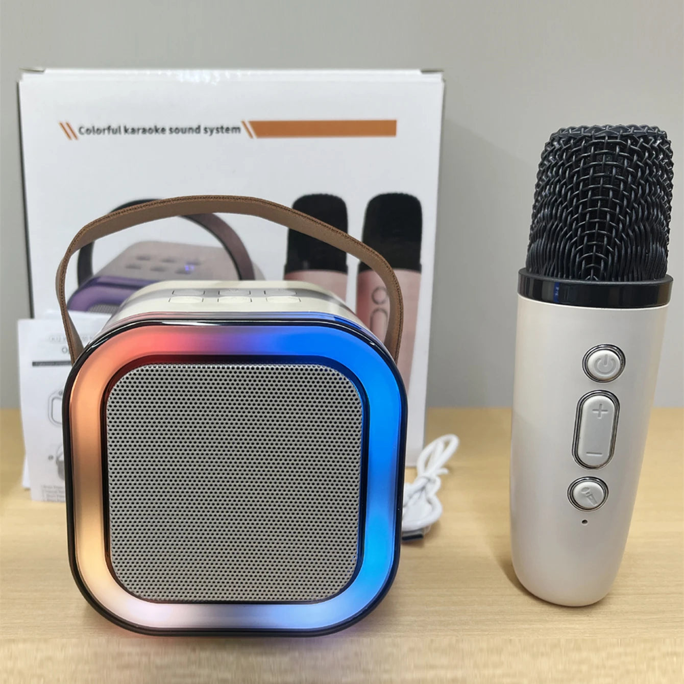 Bluetooth Speaker -1 Mic K12 Karaoke Machine Bluetooth Speaker Wireless Microphones RGB LED Colorful Lights Ambient Lighting Singing Speaker