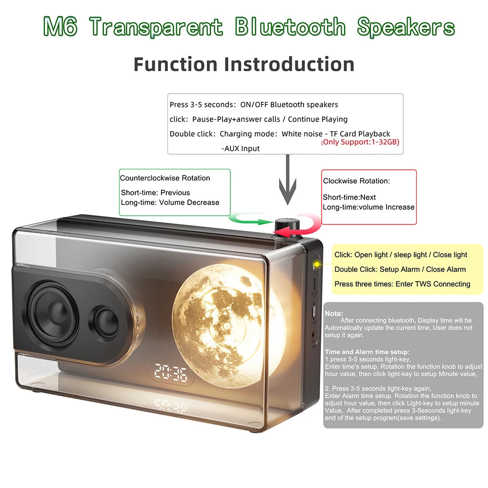 Bluetooth Speaker -Desktop M6 Transparent Speaker RGB Light Bass HIFI Wireless Bluetooth Speaker with TF Card Playback AUX Input
