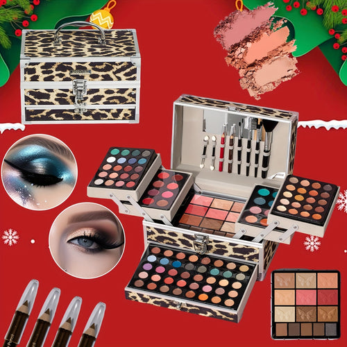 1pc Luxury Makeup Gift Set - High-Quality Full Series Cosmetics with Matching Tools & Elegant Box, Travel Professional Multifunctional Makeup Gift Box, Gorgeous Silvery & Leopard Print Color, Essential Stage Makeup For Beginn Tidesmit