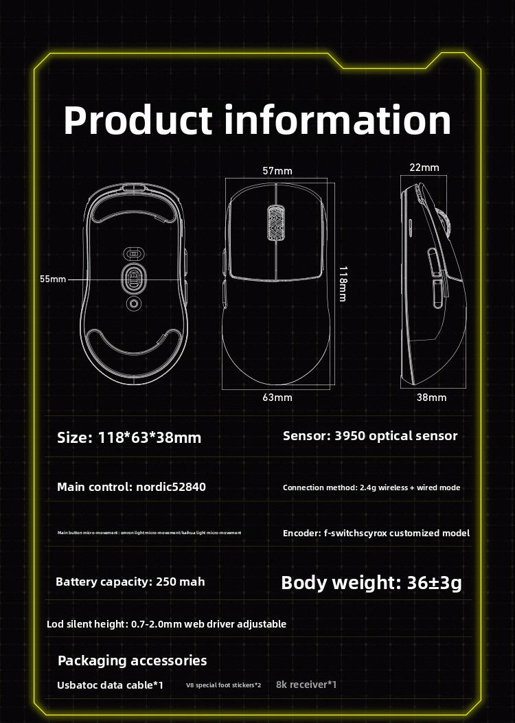 Scyrox V8/V8S Gaming Mouse Wireless 36g Lightweight 8K Polling PAW3950 Sensor Ergonomic FPS Esports Peripheral PC Mouse
