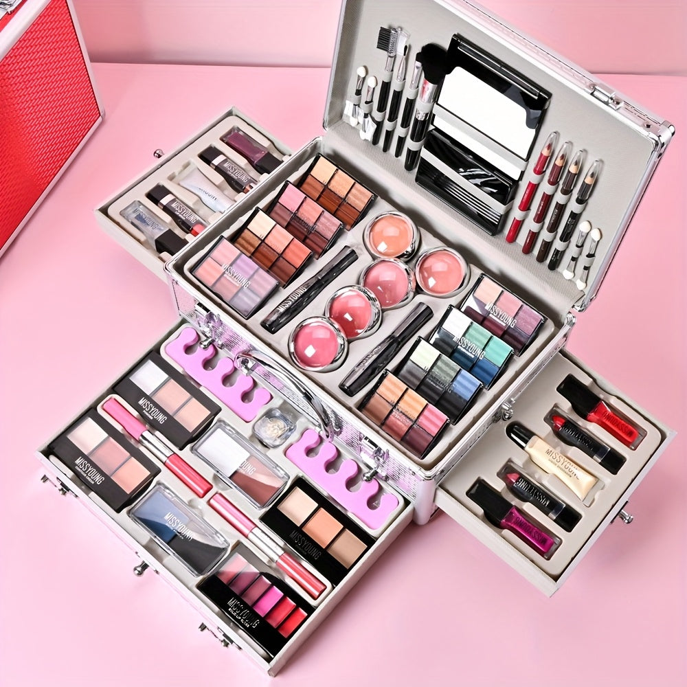 106pcs Professional Makeup Kit Complete Set with Eyeshadow Palette (warm & cool tones), Lipstick, Mascara, Lip Liner, Brushes & Applicators - Full-Size Collection for Beginners/Pros, Wedding, Photoshoot, Daily Use - Luxury Tidesmit