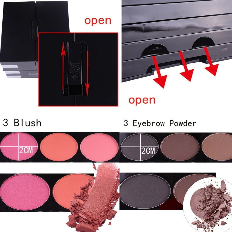 142 Color Basic Makeup Set, Matte/Satin/Metal Finish Eyeshadow Palette with 19+ Colors, 3 Blush, 3 Eyebrow Powder, and Brush for Professional and Personal Use Tidesmit
