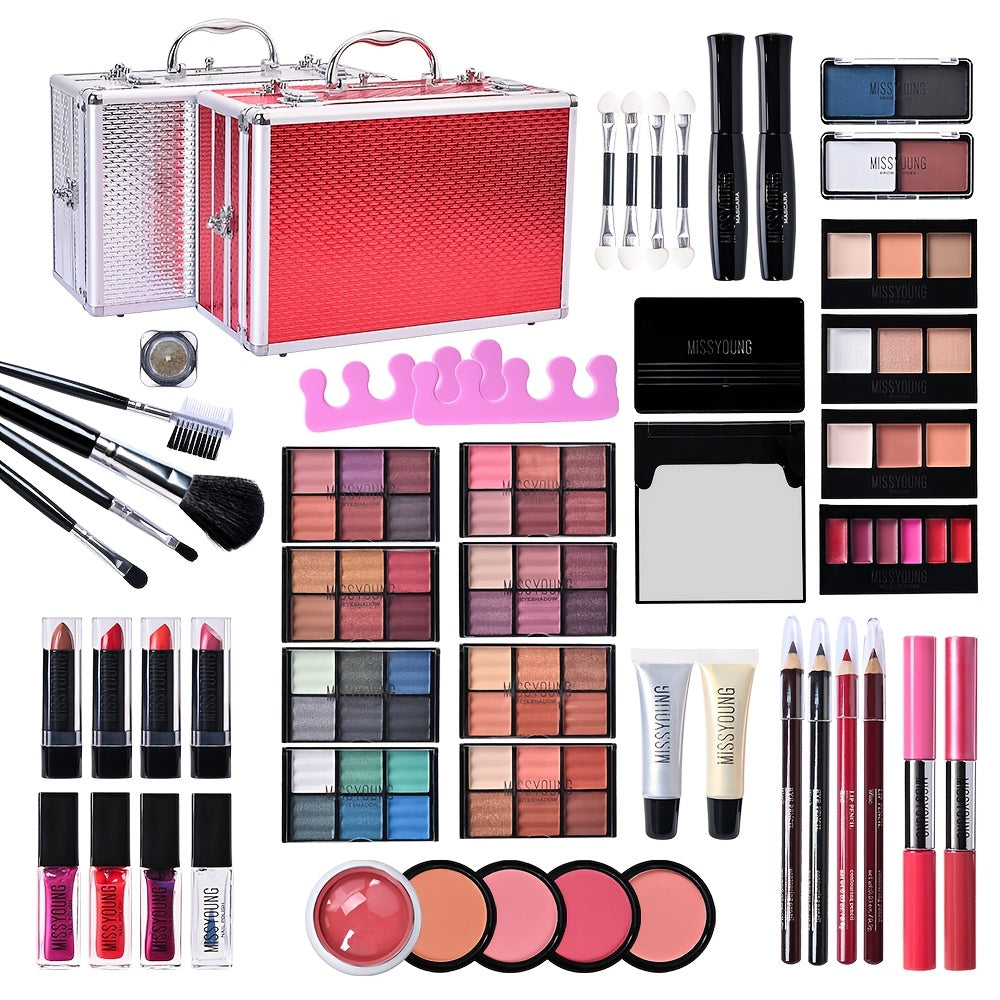 106pcs Professional Makeup Kit Complete Set with Eyeshadow Palette (warm & cool tones), Lipstick, Mascara, Lip Liner, Brushes & Applicators - Full-Size Collection for Beginners/Pros, Wedding, Photoshoot, Daily Use - Luxury Tidesmit