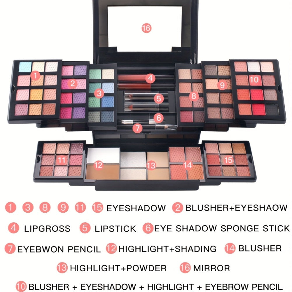 86-Color Multifunctional Makeup Gift Box, Includes Blush, Eyeshadow, Contouring, Highlighter, Natural Dimension, Matte Satin Finish, Portable Carry Case, Suitable for Women'S Holiday Gift, Festival Party, Back-to-School Seaso Tidesmit