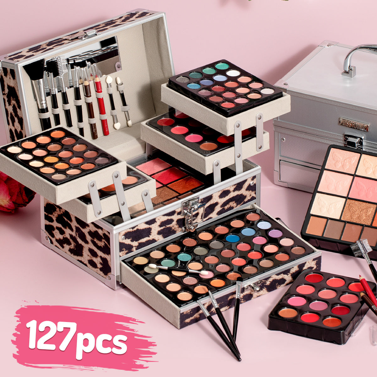 126pcs All-in-One Complete Makeup Kit with Portable Case - Professional & Beginner-Friendly Beauty Set, 126 Cosmetics & Tools (Foundation, Eyeshadow, Lipstick, Highlighter) in Leopard Print Gift Box, Ideal for Weddings/Specia Tidesmit