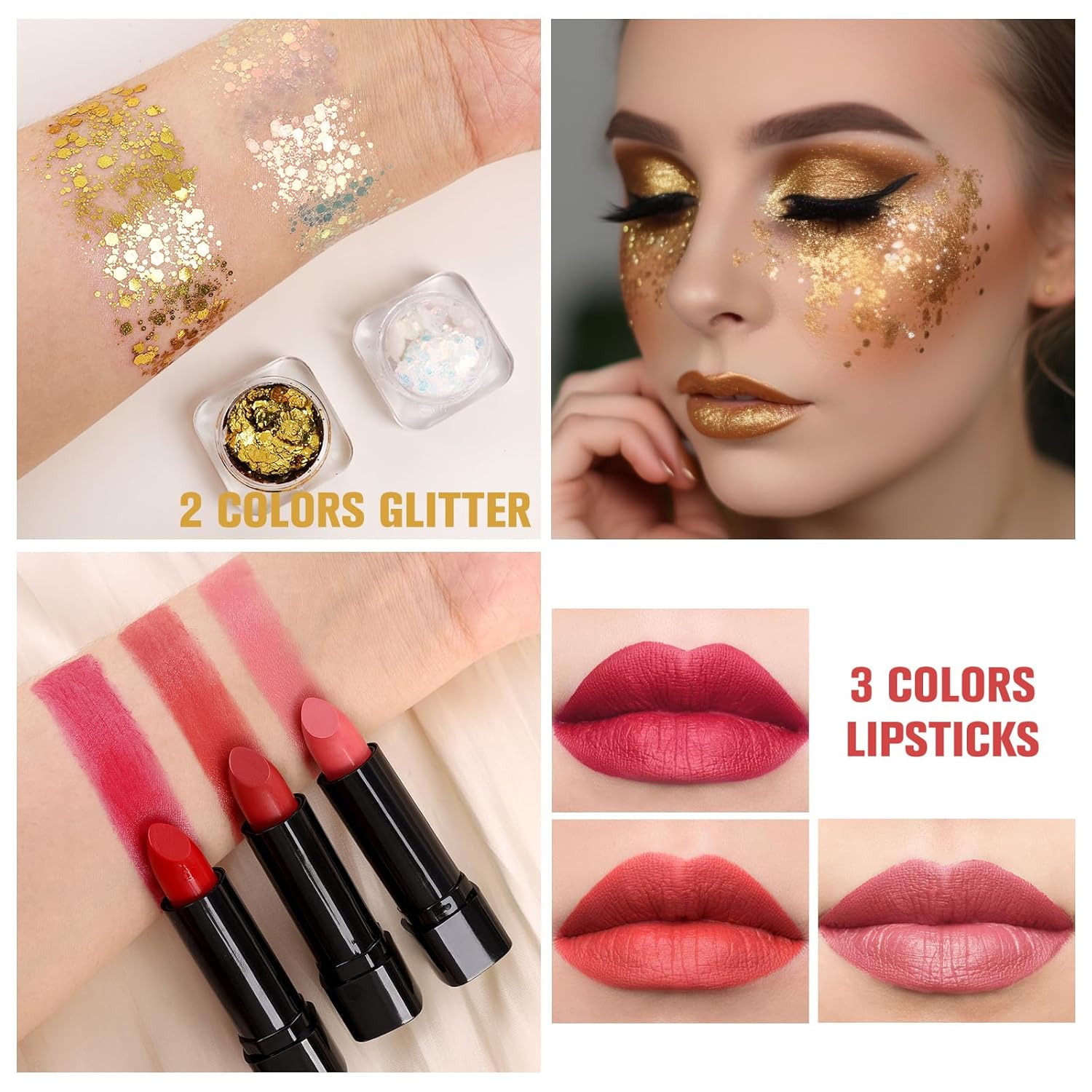 Christmas Makeup Kit 60 Colors All in One Set with Mirror | Includes Blusher, Highlighter, Compact Powder, Brow Powder, Lipstick, Glitter, Eyeliner, Mixed Color System, Paste Form | Makeup Gift for Women Tidesmit