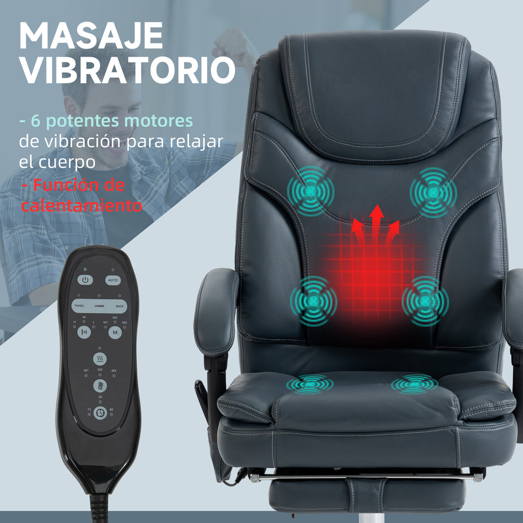 Gray massage recliner chair with headrest, visible massage nodes, and handheld remote.