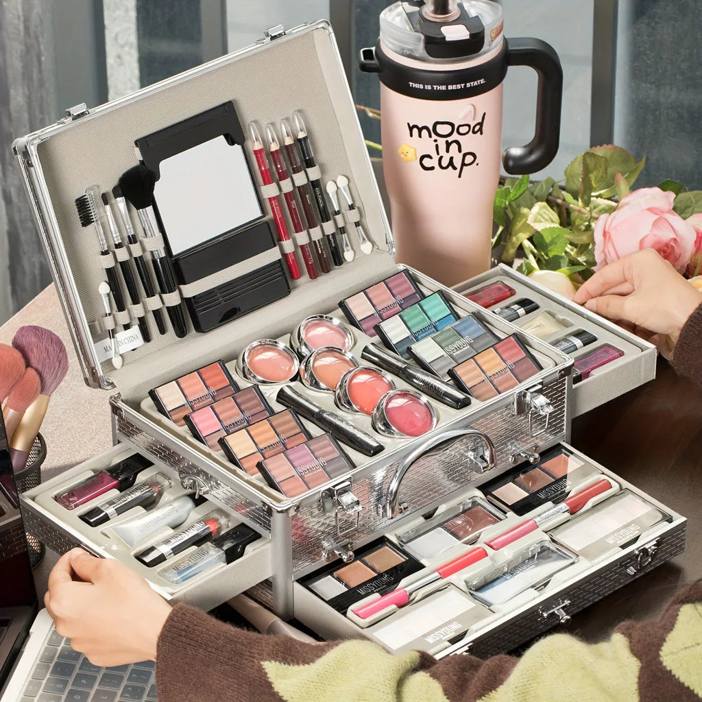 Professional Makeup Kit with Mirror - Portable Travel Set by Tidesmit Professional Makeup Kits Tidesmit