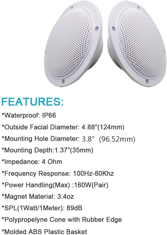Herdio 4'' 160W 2PCS Waterproof Ceiling Marine Speaker Surround Sound Speaker For Kitchen Bathroom Yacht Outdoor Boat Home