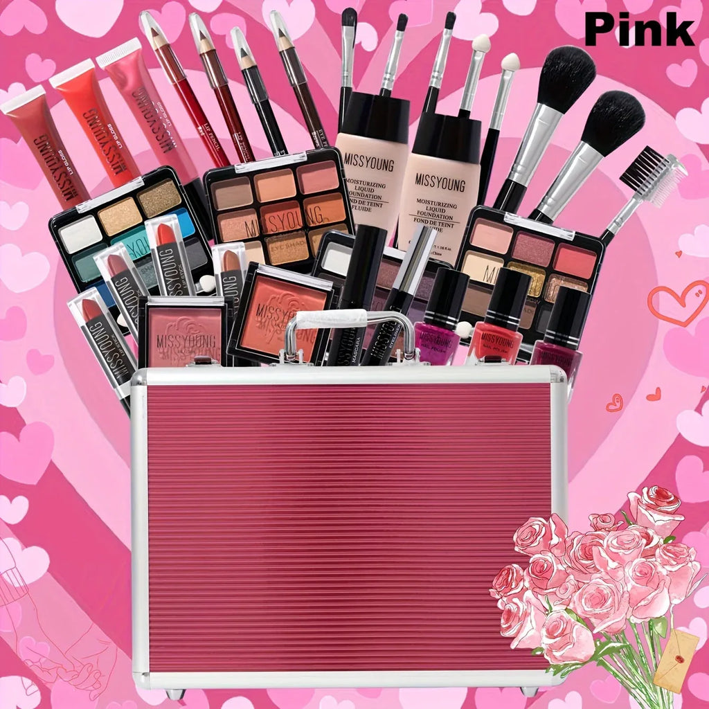 Professional Makeup Kit: 10-Piece Long-Lasting Beauty Set - Pink & Silvery Professional Makeup Kits Pink Tidesmit