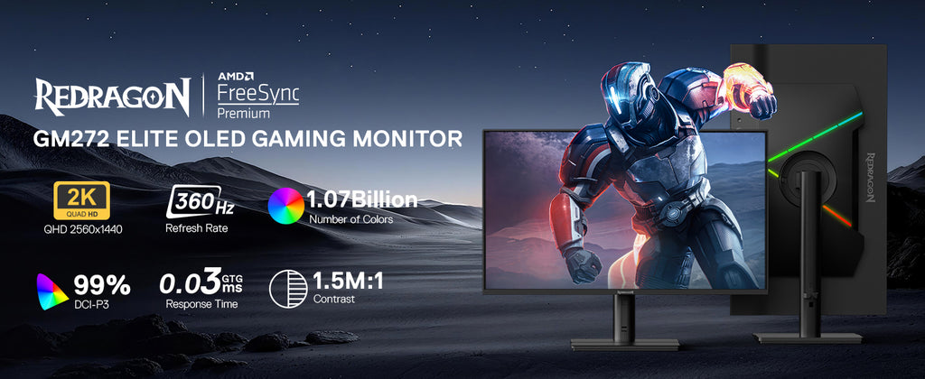 Redragon Gm272 27" Oled Flat Gaming Monitor - Qhd 2560X1440, 360Hz, 0.03Ms Gtg, Amd Freesync Premium, 99% Dci-P3