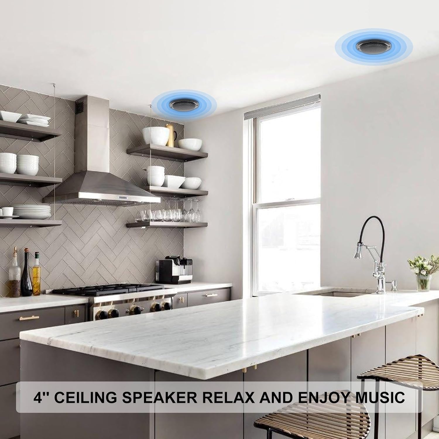 Herdio 4 Inch Ceiling Speaker 160W Waterproof Surround Sound for Kitchen Bathroom Yacht Outdoor Theater Home In-Wall 2-Pack