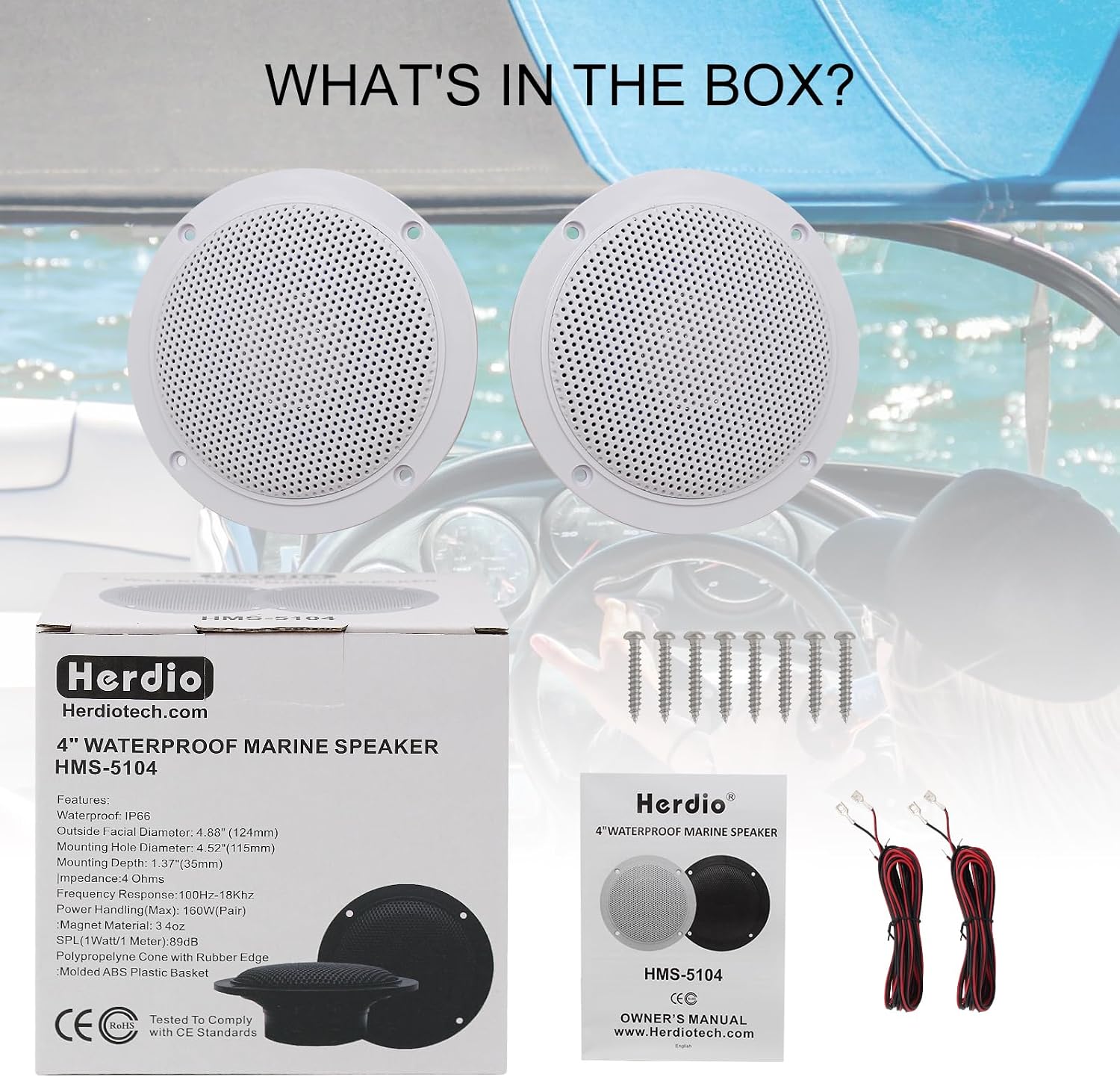 Herdio 4'' 160W 2PCS Waterproof Ceiling Marine Speaker Surround Sound Speaker For Kitchen Bathroom Yacht Outdoor Boat Home