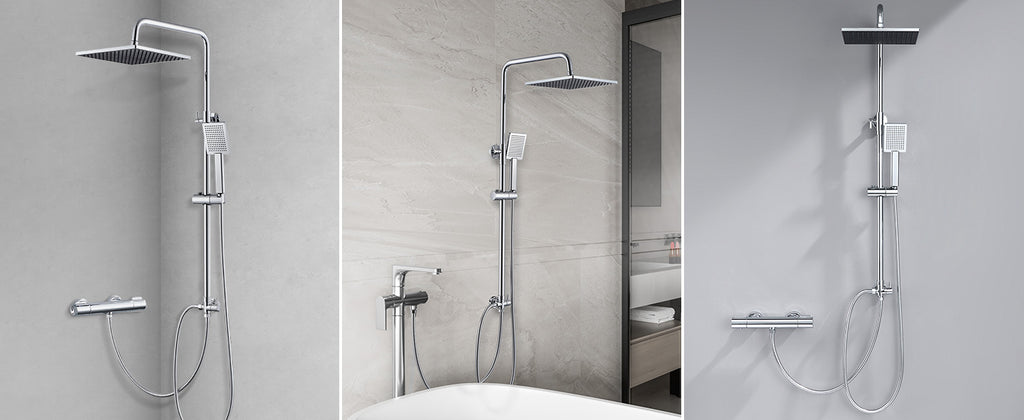 Shower column without mixer tap, chrome finish, 25cm overhead shower, easy installation, adjustable shower bar, 72-110cm