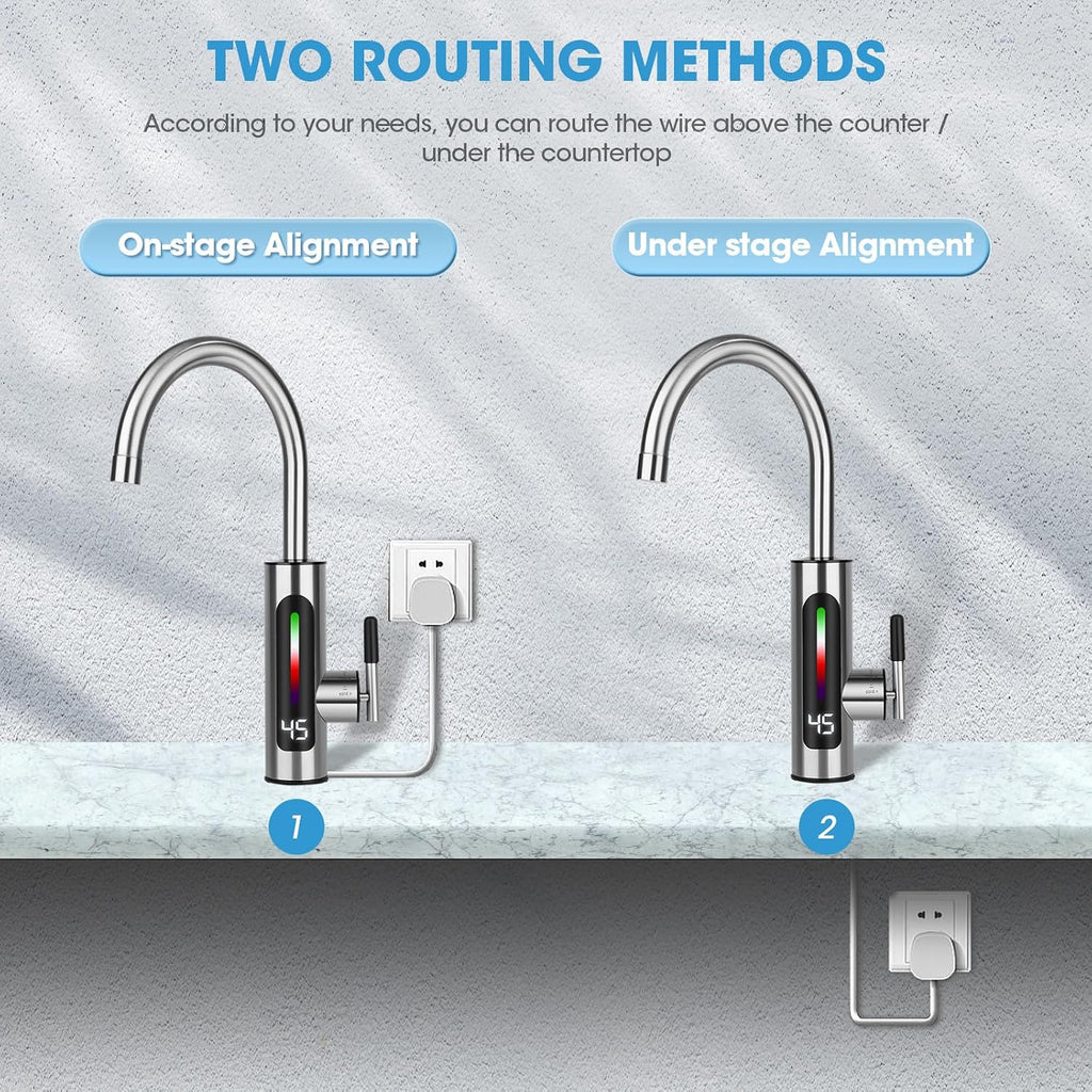 3000W Electric Instant Hot Water Tap Electric Kitchen Water Heater with 360° Rotating Heating Tap for Bathroom Kitchen